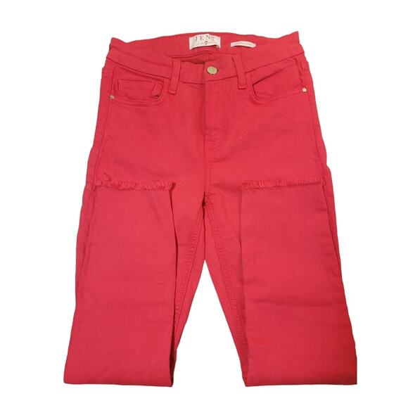7 For All Mankind Red Crop Skinny Jeans | Sz 2 | Frayed Hem Mid Rise – EUC - Picture 4 of 7